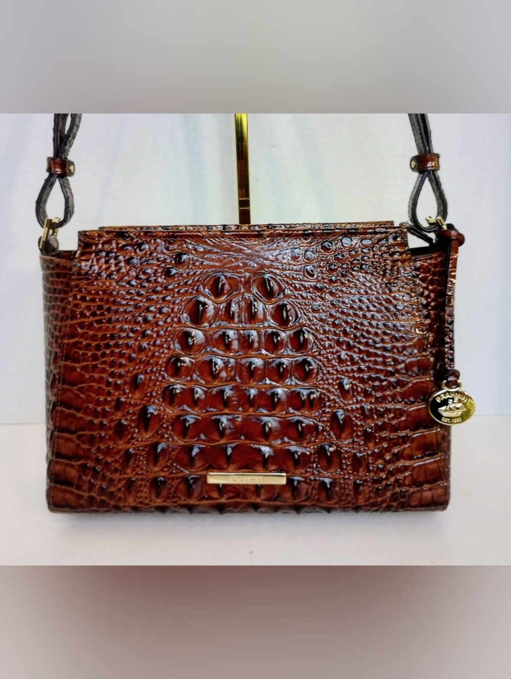 SOLD Brahmin Hillary Pecan Melbourne Croc Embossed Leather Crossbody Bag - Picture 2 of 13